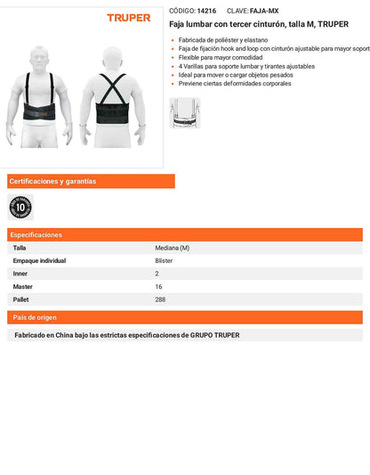 Faja lumbar con tercer cinturón talla M