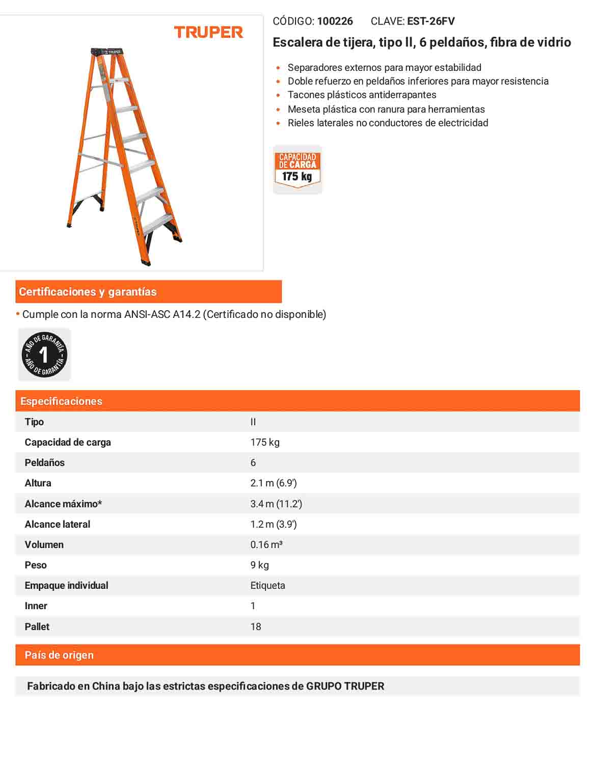 Escalera de tijera fibra de vidrio tipo II 6