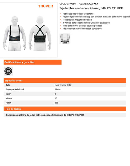 Faja lumbar con tercer cinturón talla XG