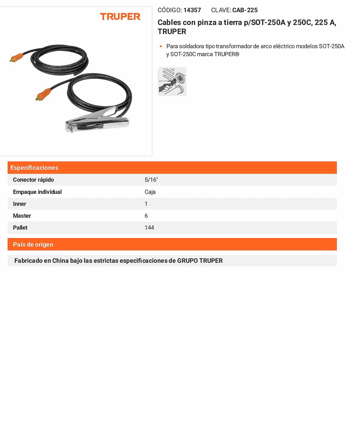 Cables con pinza a tierra p/SOT-250A