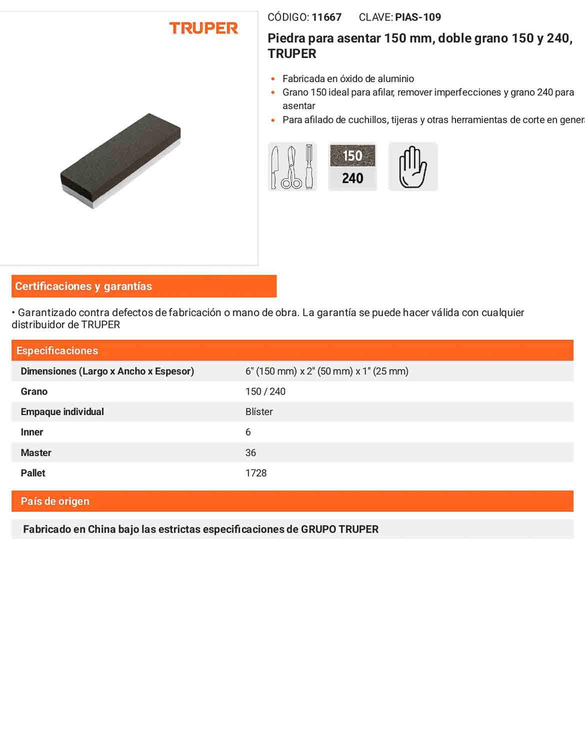 Piedra para asentar 150 mm doble grano