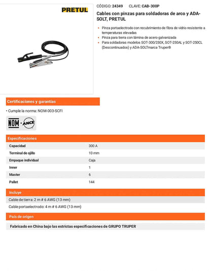 Cables con pinzas para soldadoras de arco