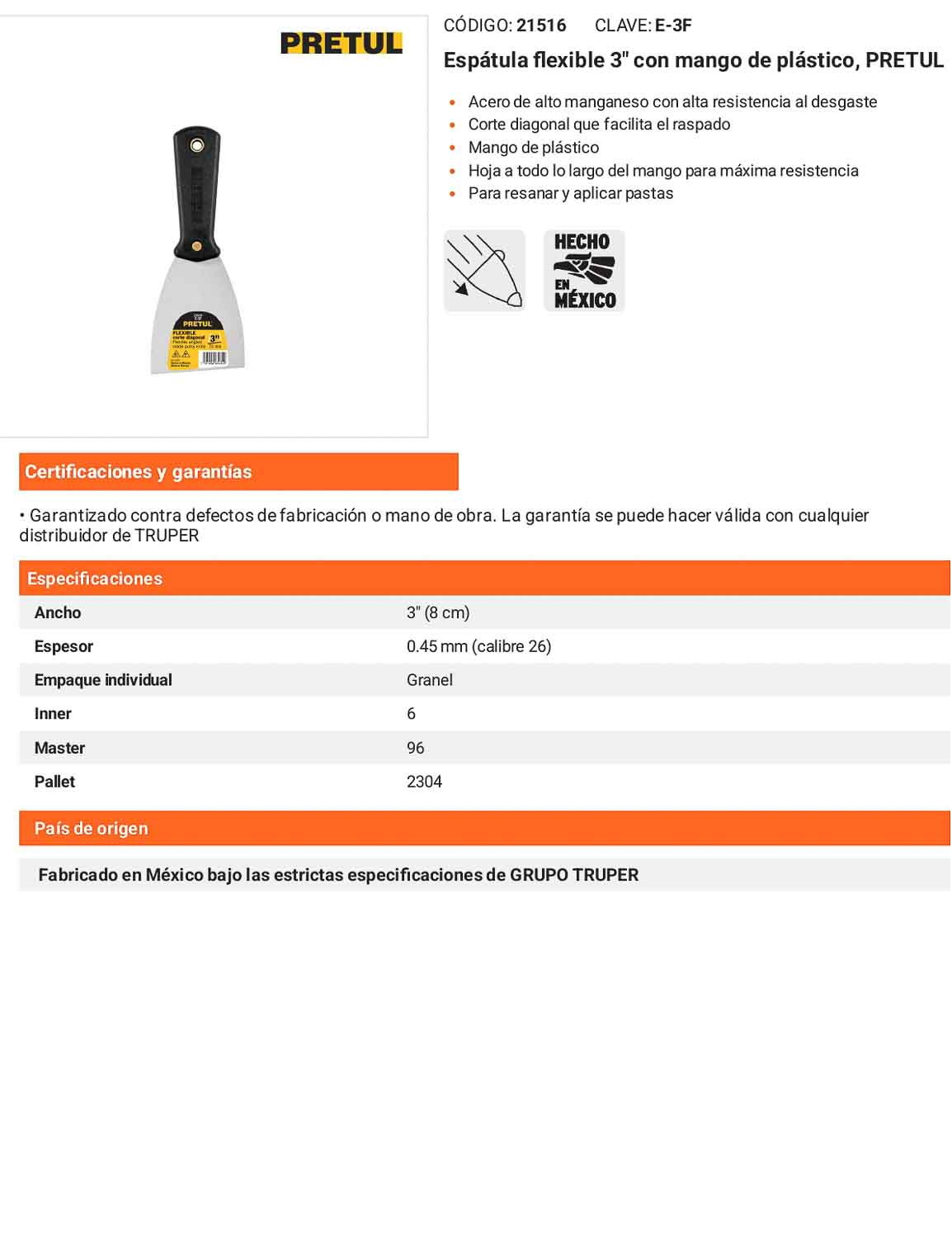 Espátula flexible 3 con mango de plástico