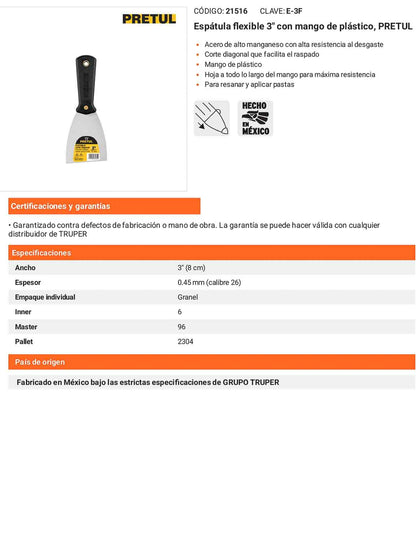 Espátula flexible 3 con mango de plástico