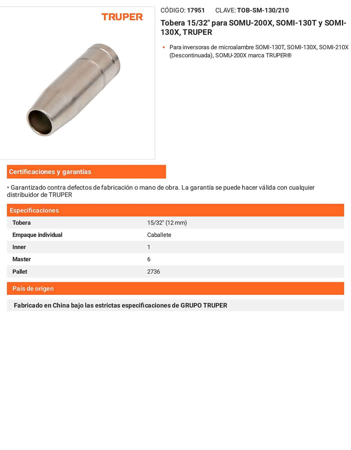 Tobera 15/32 para SOMU-200X SOMI-130T y SOMI