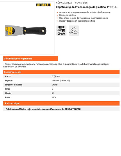 Espátula rígida 2 con mango de plástico