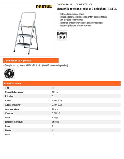 Escalerilla tubular plegable con 3 peldaños