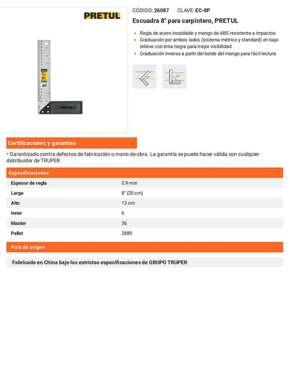 Escuadra para carpintero con mango 8