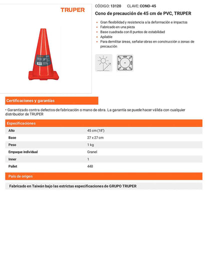 Cono de precaución de 45 cm
