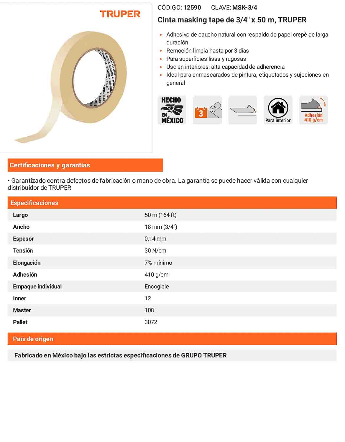Cinta masking tape de 34 x 50