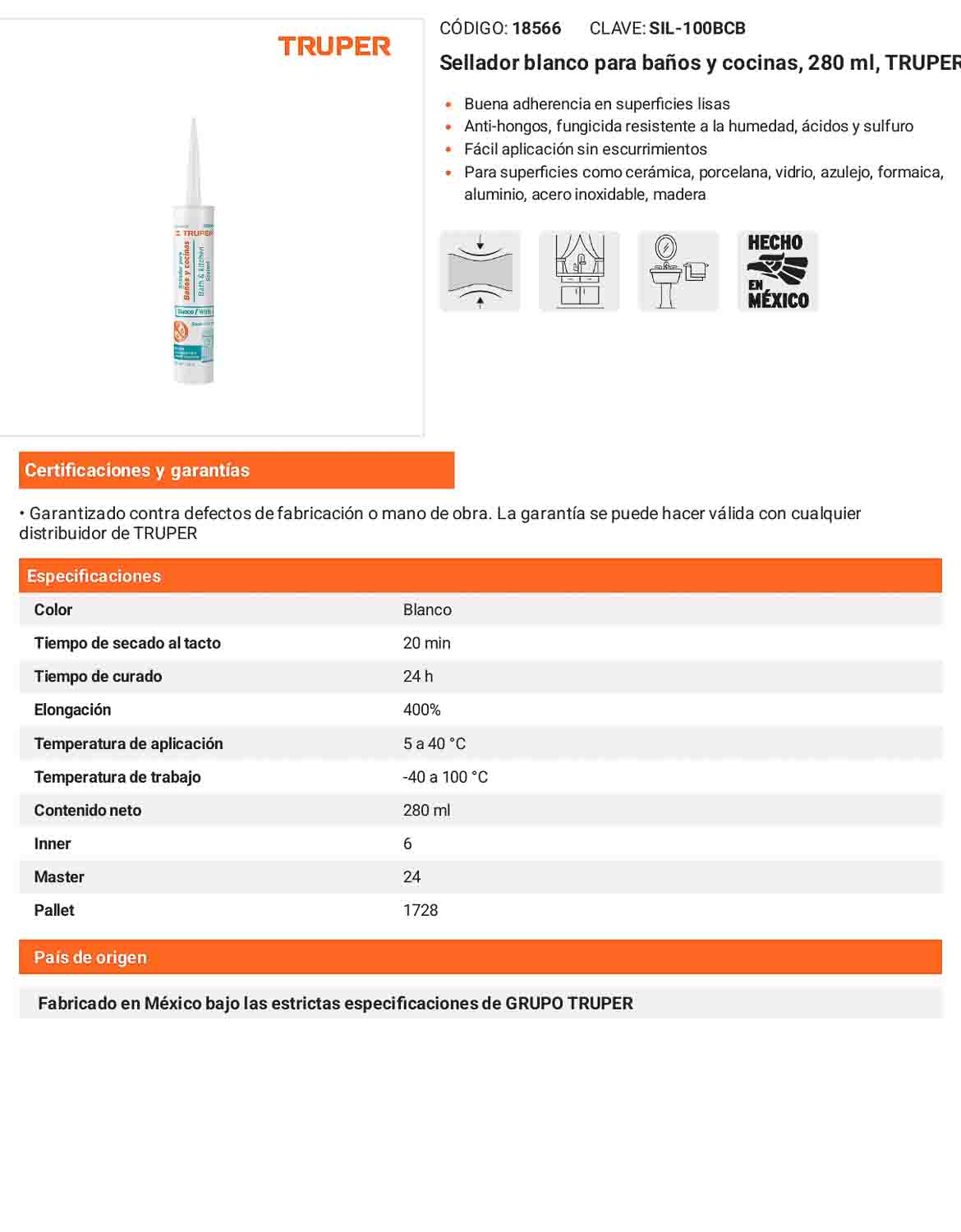 Sellador blanco para baños y cocinas 280