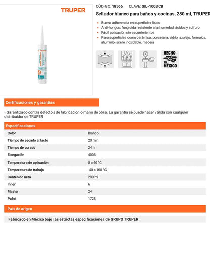 Sellador blanco para baños y cocinas 280