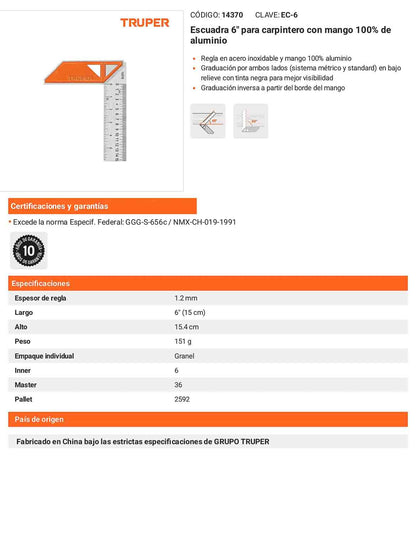 Escuadra de aluminio para carpintero 6