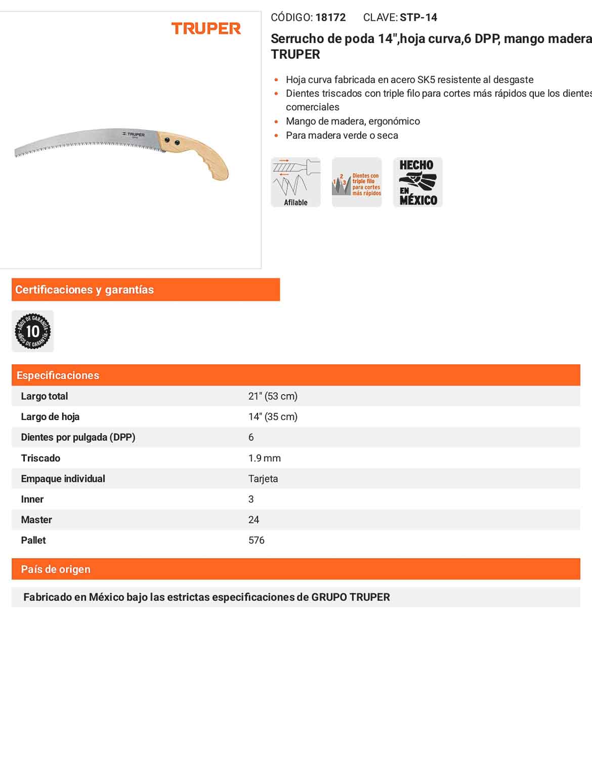 Serrucho de poda 14hoja curva6 DPP mango