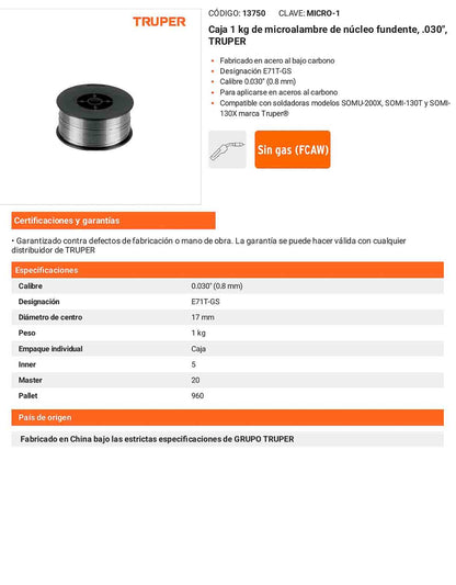 Caja 1 kg de microalambre de núcleo