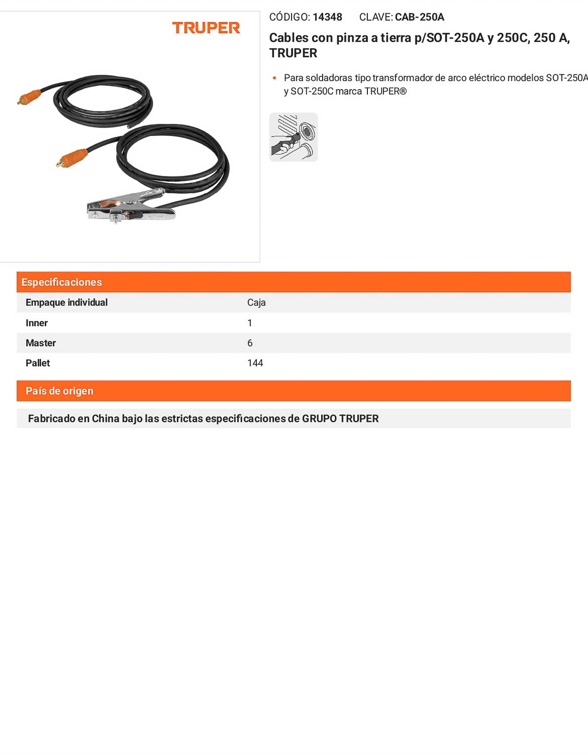 Cables con pinza a tierra p/SOT-250A