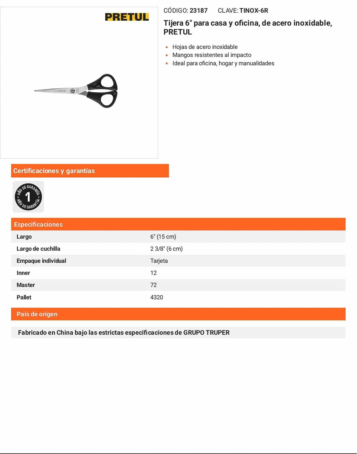 Tijera de acero inoxidable para office 6