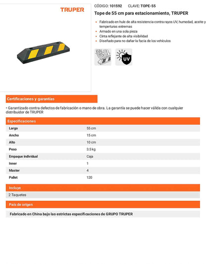 Tope de 55 cm para estacionamiento