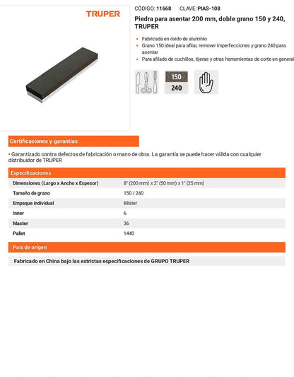 Piedra para asentar 200 mm doble grano