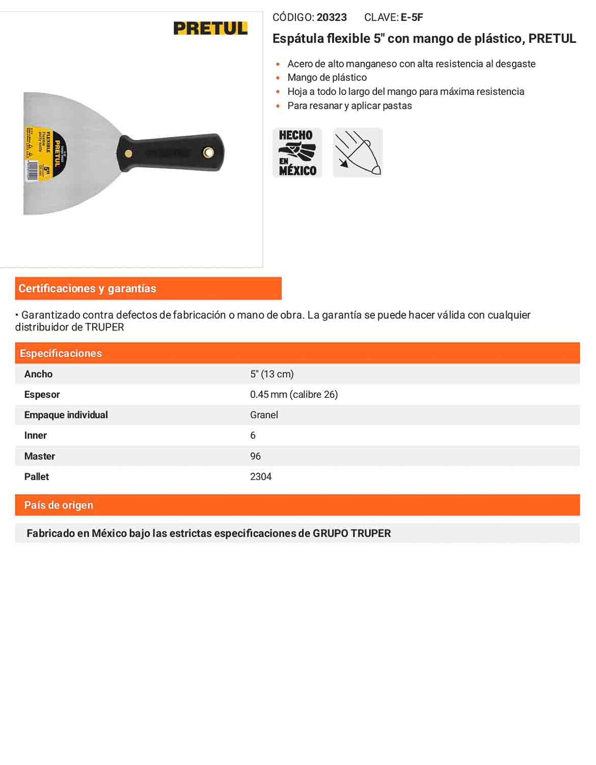 Espátula flexible 5 con mango de plástico