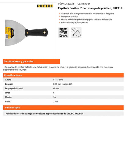Espátula flexible 5 con mango de plástico