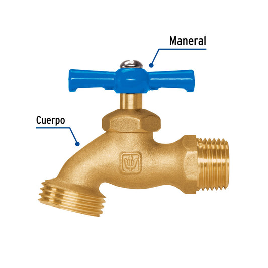 Llave para manguera de latón 120 g entrada 1/2"