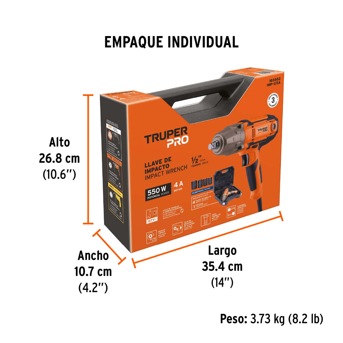 Llave de impacto 1/2" 550W, 258 lb/ft, TRUPER PRO · vista 7