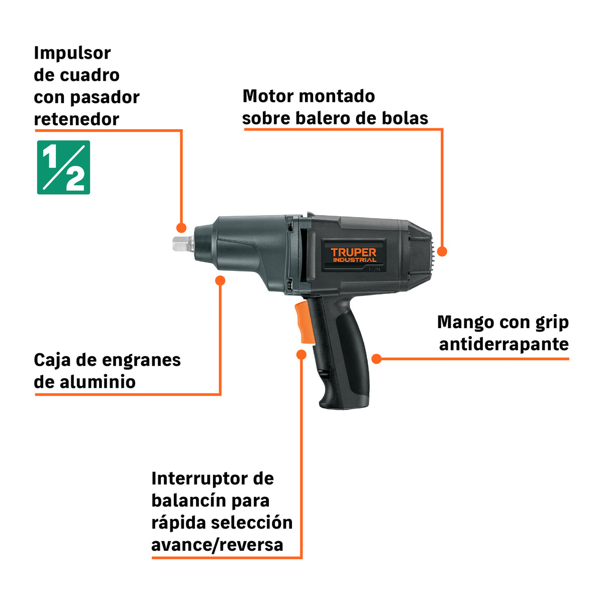 Llave de impacto 1/2 pulg 900W 320 lb/ft - SKU 11682