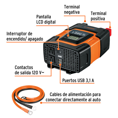 Inversor de corriente de 1200 W con puertos USB