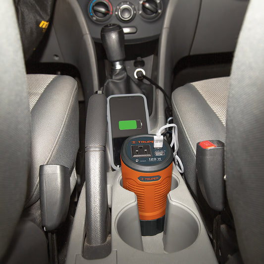 Inversor de corriente 120 W tipo vaso, 2 puertos USB