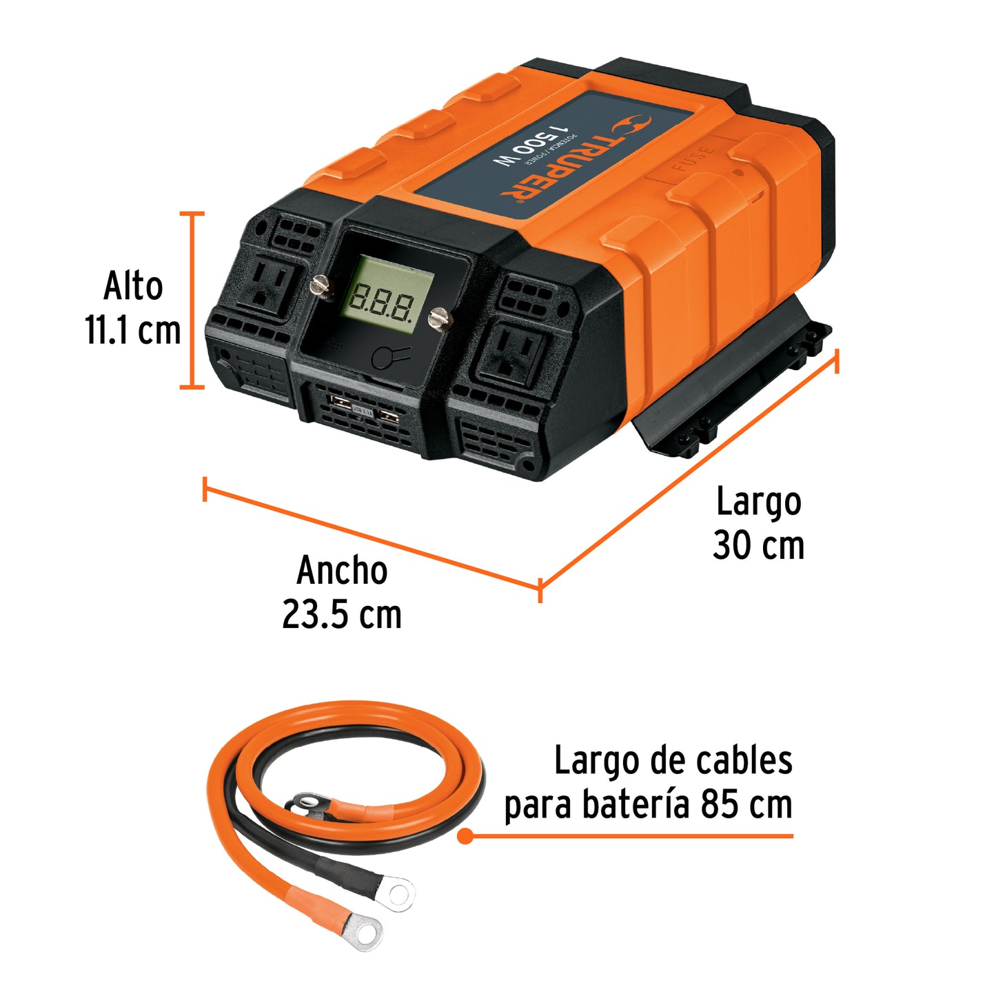 Inversor de corriente de 1500 W con puertos USB