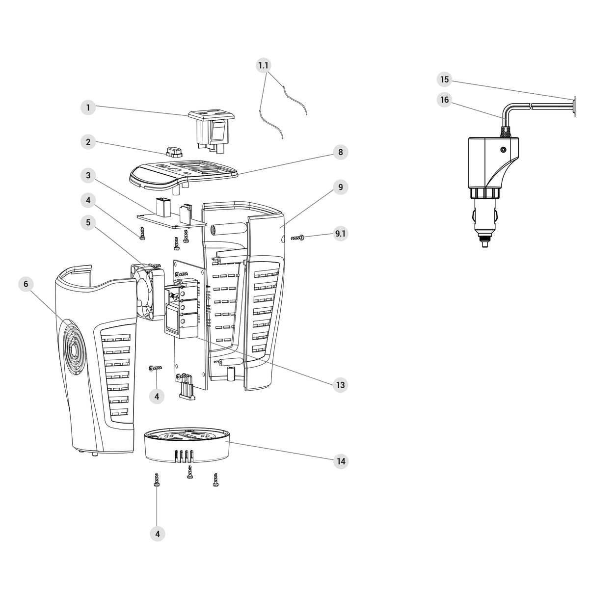 Inversor de corriente 175 W, vaso, puertos USB A y C · vista 2