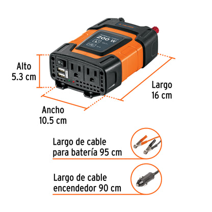 Inversor de corriente de 200 W con puertos USB