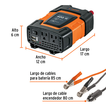 Inversor de corriente de 400 W con puertos USB
