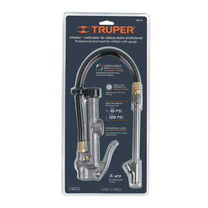 Inflador calibrador de cabeza doble profesional