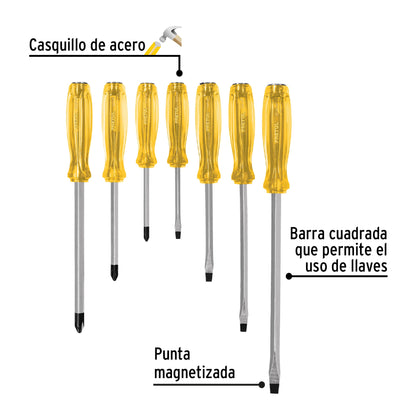 Juego de 7 desarmadores de impacto con barra cuadrada