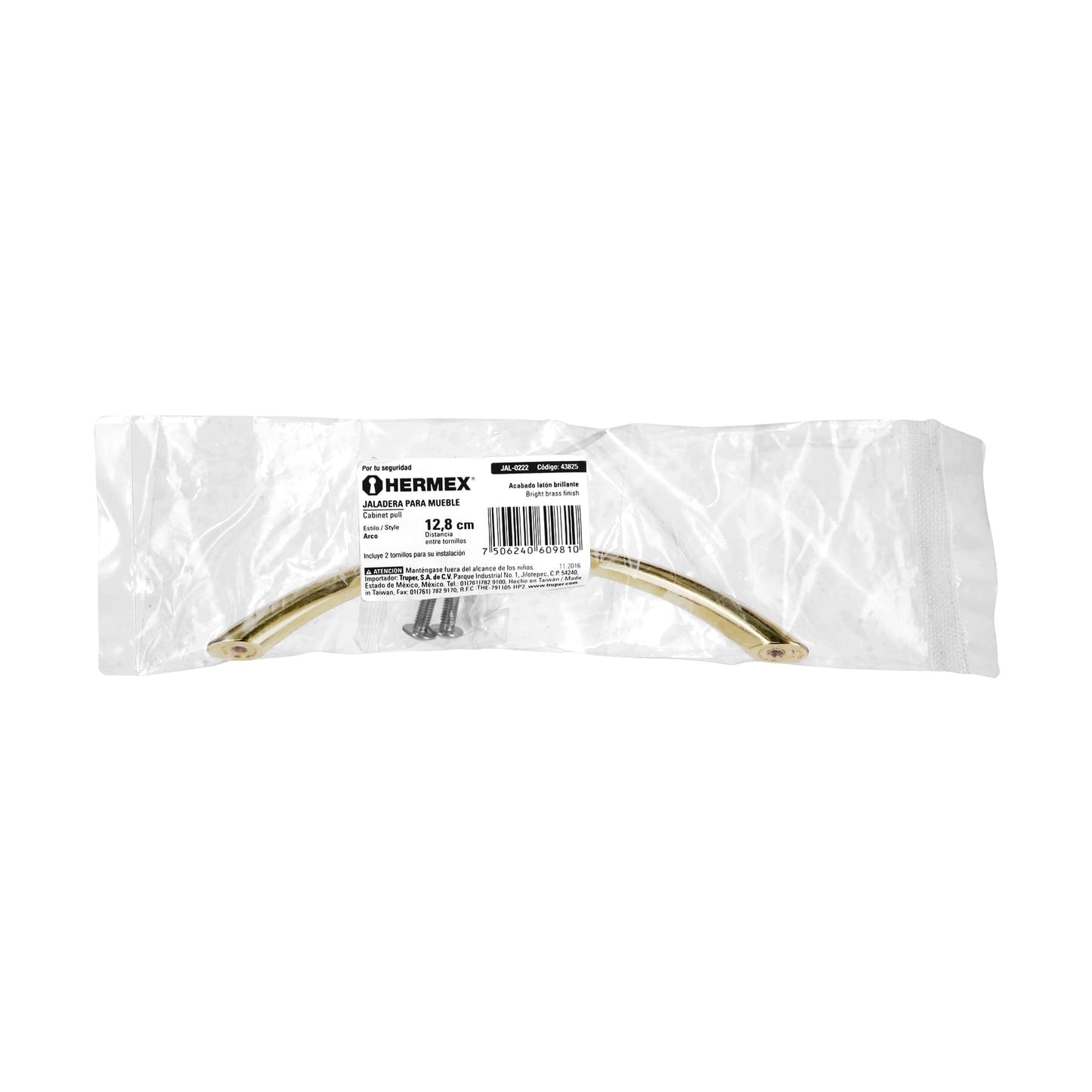 Jaladera 128mm línea Arco latón brillante
