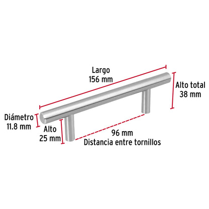 Jaladera 96mm línea Cilindro níquel