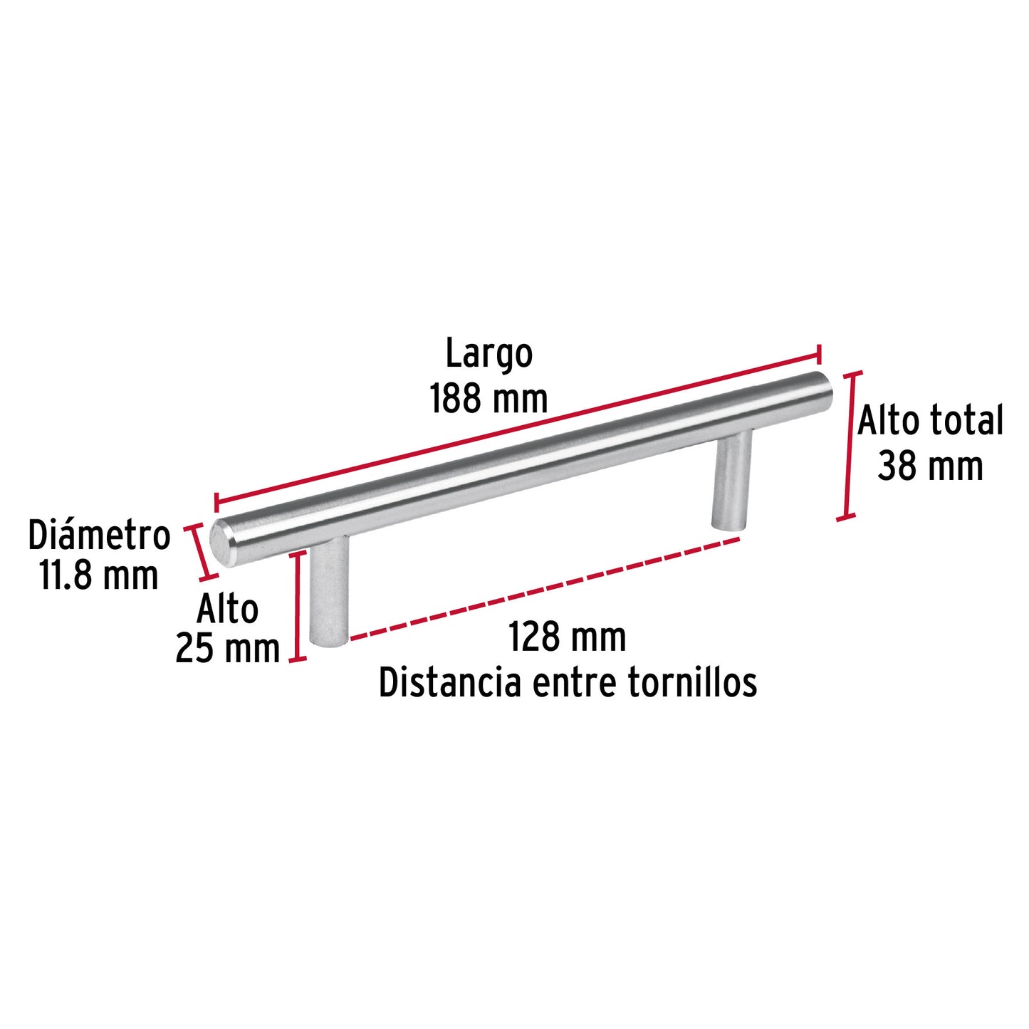 Jaladera 128mm línea Cilindro níquel