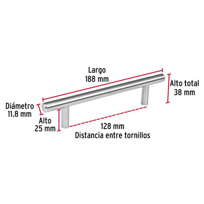Jaladera 128mm línea Cilindro níquel