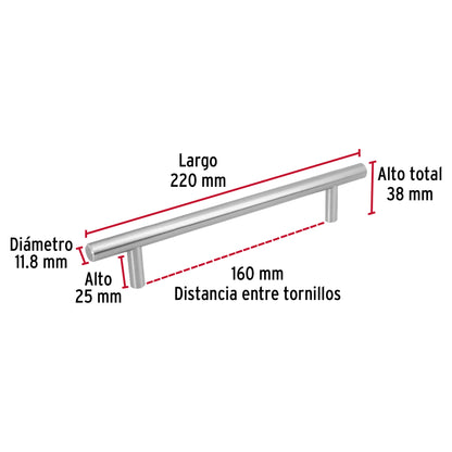 Jaladera 160mm línea Cilindro níquel