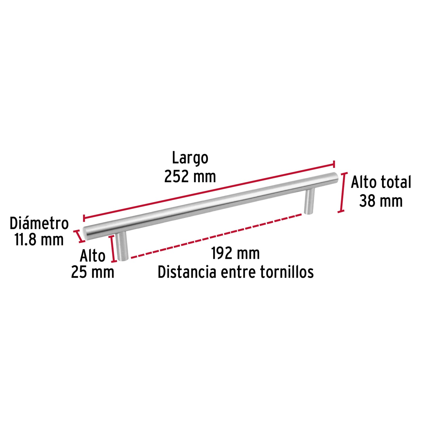 Jaladera 192mm línea Cilindro níquel