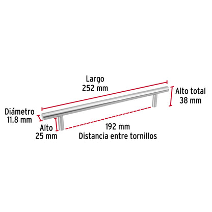 Jaladera 192mm línea Cilindro níquel