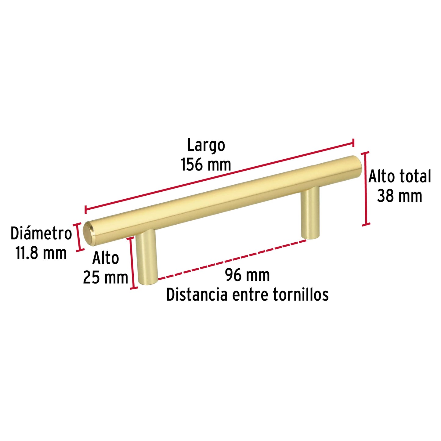 Jaladera 96mm línea Cilindro latón brillante