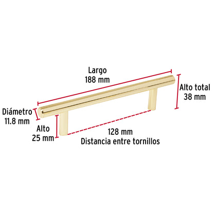 Jaladera 128mm línea Cilindro latón brillante
