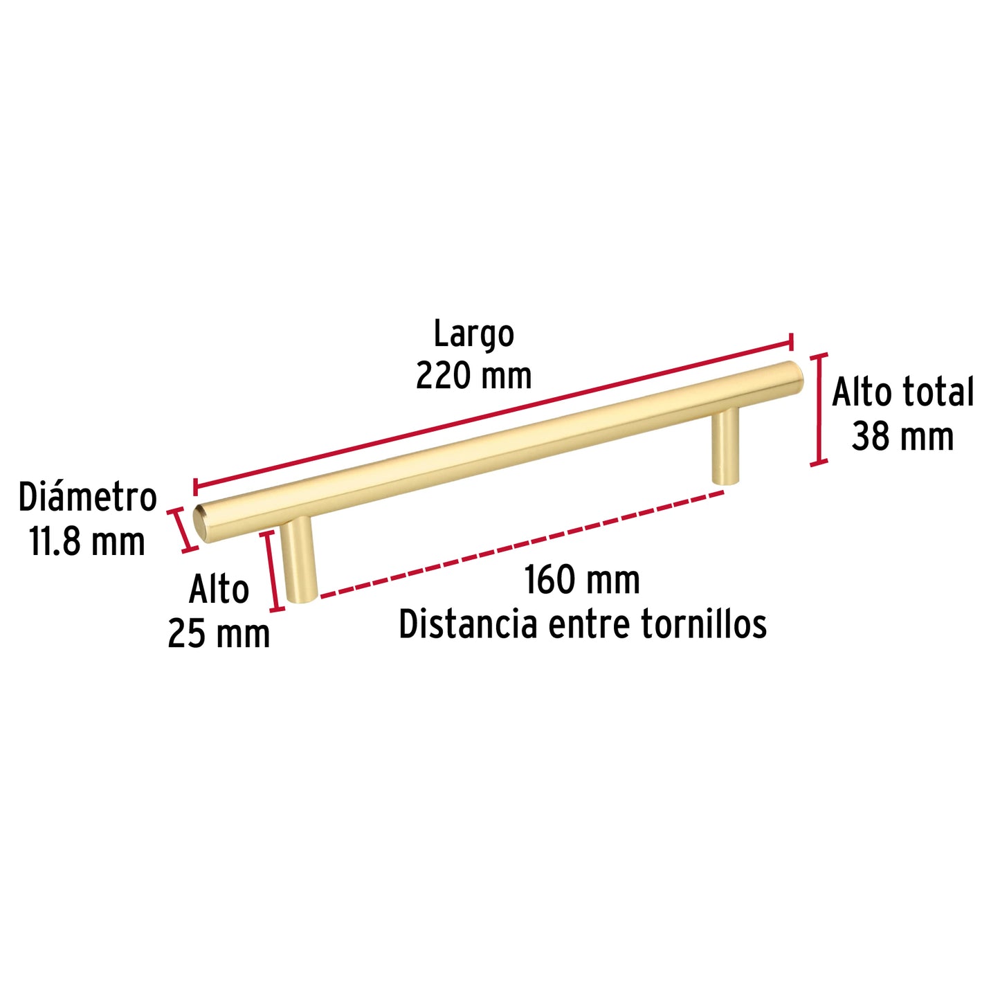 Jaladera 160mm línea Cilindro latón brillante