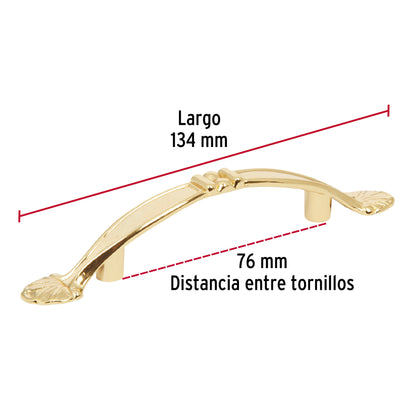 Jaladera 76mm línea Barroco latón brillante