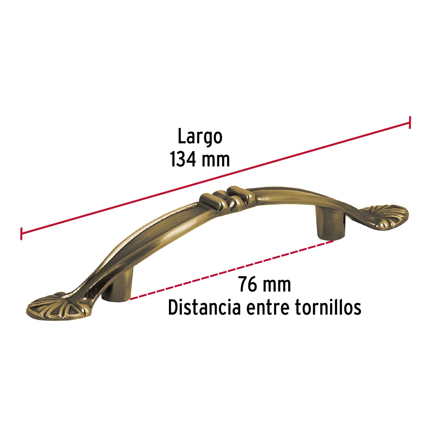 Jaladera 76mm línea Barroco latón antiguo