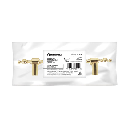 Jaladera 76mm línea Colonial latón brillante