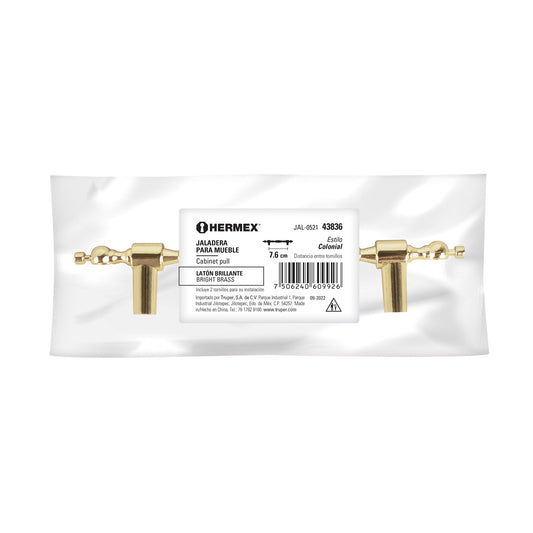 Jaladera 76mm línea Colonial latón brillante